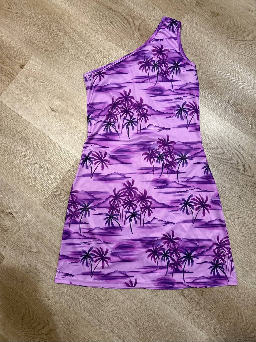 Ocean Drive One-Shoulder Purple Palm Print Dress